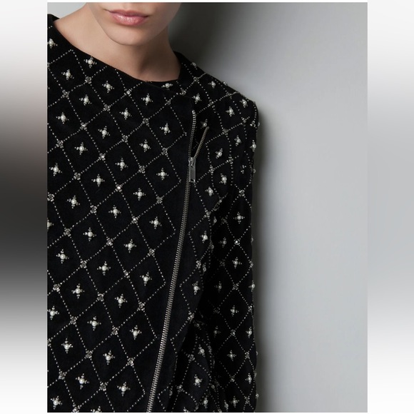 Zara Pearl and Rhinestone Velvet Encrusted Jacket - Picture 3 of 16